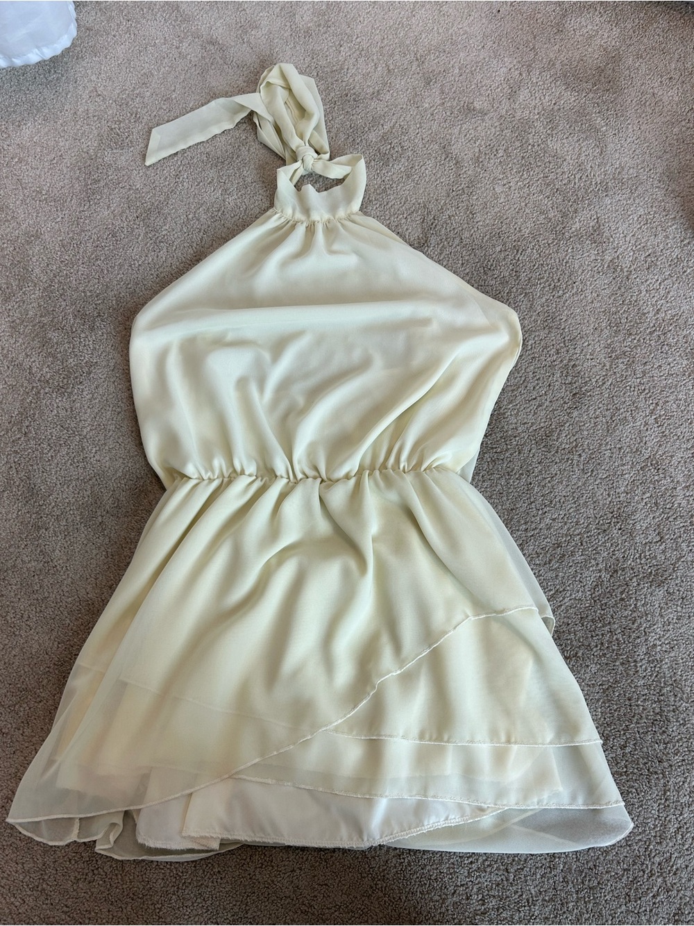 Ivory Halter Mini Dress Open Back Layered Chiffon Size Large - Picture 9 of 15